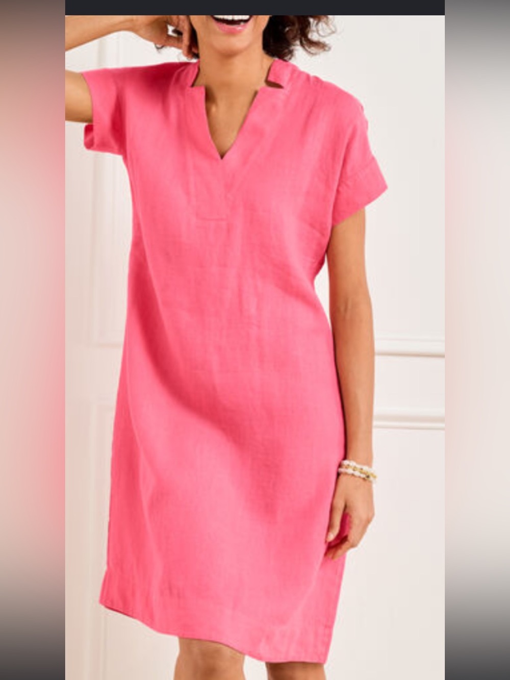 Talbots Pink Linen Shift Dress L Linen Split Neck Shift • Coastal Resort